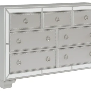 Drawer Wooden Dresser With Mirror Trim and Ring Pulls