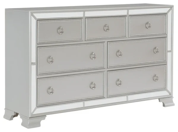 Drawer Wooden Dresser With Mirror Trim and Ring Pulls