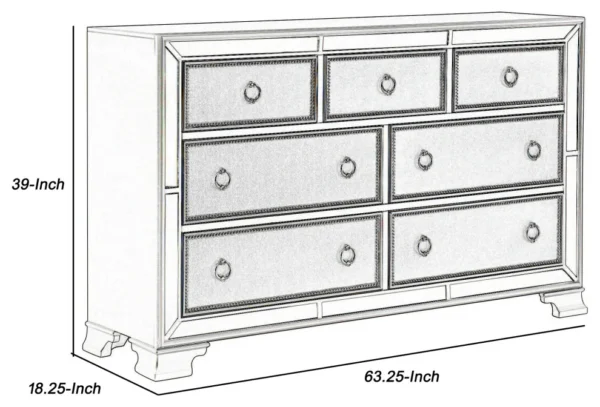 Drawer Wooden Dresser With Mirror Trim and Ring Pulls - Image 6