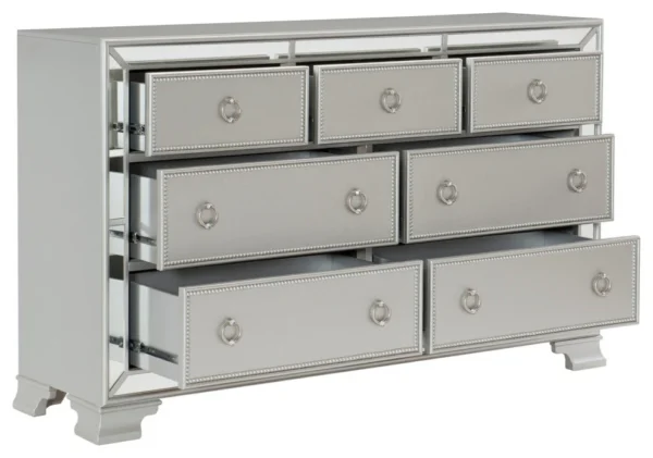 Drawer Wooden Dresser With Mirror Trim and Ring Pulls - Image 4