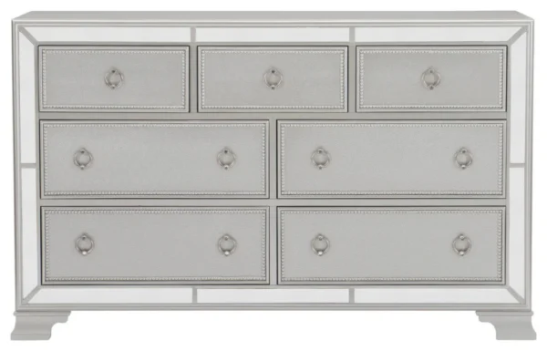 Drawer Wooden Dresser With Mirror Trim and Ring Pulls - Image 3